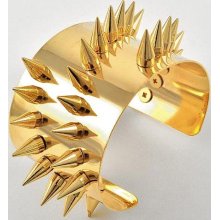 Spike Detail Cuff Bracelet Chunky Armor Gold Statement