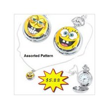 Spongebob round quartz pocket watch with chain