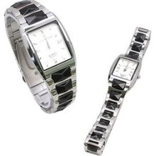 Square Dial Quartz Movement Stainless Steel Band Quartz Couple's Wrist Watch