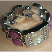 Square Dial Rhinestone Beads Elastic Bracelet Wrist Watch