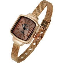 Square Shape Rose Gold Metal Big Arabic Number Dial Mesh Band Bracelet Watch