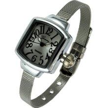 Square Shape Silver Tone Metal Big Arabic Number Dial Mesh Band Bracelet Watch