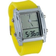 Square Shaped Plastic Band Stainless Steel Case Multicolor LED Dual Movement Wri