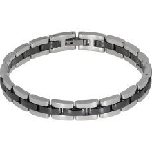 Stainless Steel and Black Ceramic Brick Banded Bracelet