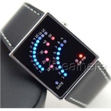 Stainless Steel Digital Wrist Watch Fan-shaped Led Watch