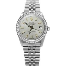 Stainless steel jubilee white stick dial rolex date just diamond bezel watch