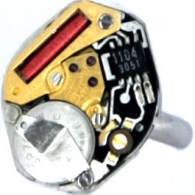 Steampunk Cyber Ring with Vintage Digital Quartz Watch Movement by Velvet Mechanism