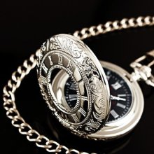 Steampunk Gift Silver White Half Hunter Men's Man's Quartz Chain Pocket Watch