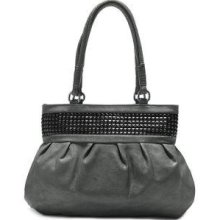 Studded Pleated Shoulder Bag Charcoal Gray - One Size