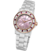 Stuhrling 273s Women Gala Aurora Swiss Quartz Date Pink Swarovski Ceramic Watch