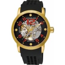 Stuhrling Original 1070.33361 Mens Sportsman Delphi Adonis Automatic Skeleton with Gold Tone Case on Black Dial and Black Rubber Strap