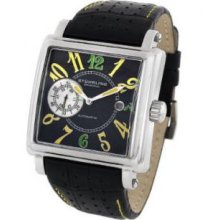 Stuhrling Original 149E.3315365 Mens Manchester Ozzie II Automatic Silvertone Case with Yellow and Green Numerals