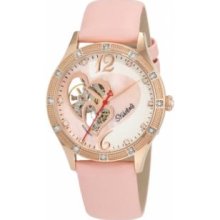 Stuhrling Original 196A.124A4 Womens Harmony Automatic Rose Tone Case with Pink Dial on Pink Leather Strap