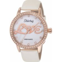 Stuhrling Original 519L.1145P7 Womens andamp;apos;andamp;apos;Loveandamp;apos;andamp;apos; Quartz with Rosegold Case White MOP Dial and White Strap Watch