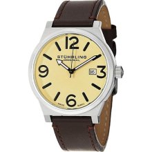 Stuhrling Original Men's Swiss Quartz Brown Leather Strap Watch Crystal