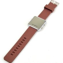 Stylish Brown Led Digital Wrist Watch With Silver Mirror Watch Case