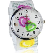 Stylish Cartoon Heart Pattern Women's Analog Watch with Plastic Strap (White)