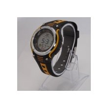 Stylish Men Silicone Digital Display LED Electronic Sport Wrist Watch Black Yellow