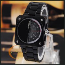 Stylish Unique Time Show Mens Boy Fashion Quartz Sports Wrist Watch Black Alloy