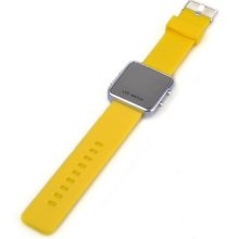 Stylish Yellow Led Digital Wrist Watch With Silver Mirror Watch Case