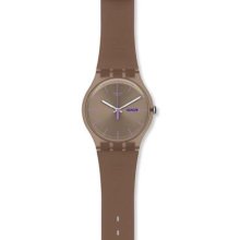 Swatch Taupe Rebel Gent's & Women's Plastic Date Brown Plastic Watch Suoc702