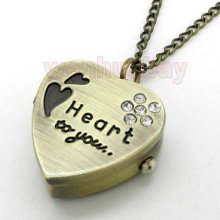 Sweet Heart Pocket Quartz Watch Crystal Pendant Necklace Women Gift P74