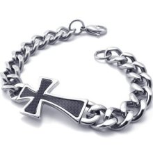 Tb148 Men's Black Cross Silver Simple Design Stainless Steel Bracelet Bangle