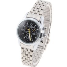 Three Dial Quartz Wrist Watch with Steel Watchband for Women