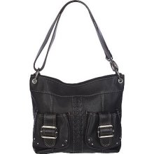 Tignanello Pebble Leather Convertible Shoulder Bag w/ Braided Accent - Black - One Size