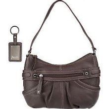 Tignanello Pebble Leather Zip Top Shoulder Bag With Key Brown