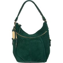 Tignanello Suede Hobo Bag with Side Zip Pockets - Emerald - One Size