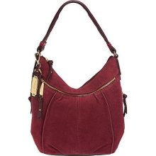 Tignanello Suede Hobo Bag with Side Zip Pockets - Wine - One Size