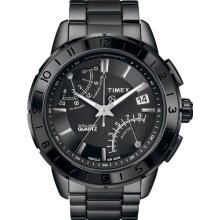 Timex Intelligent Quartz Men's Luxuary Flyback Chronograph Watch With Black Dial Chronograph Display And Black Stainless Steel - T2n500