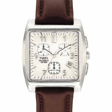 Timex Men's Premium Collection Black Leather Band Chronograph Silver Tone Watch