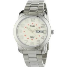 Timex Men's T2N437 Silver Stainless-Steel Analog Quartz Watch with White Dial