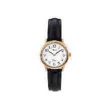 Timex T20433 Women's Easy Reader Gold-Tone Black Leather Watch