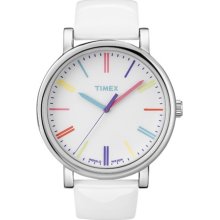 Timex Unisex Heritage T2N791 White Leather Quartz Watch with White Dial