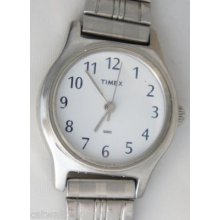 Timex Woman's Retro Silver Tone Watch Steel Bracelet White Dial