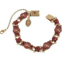 Tiny Cameos Bracelet By Michal Negrin W Dark Red Crystal Flower And Leaf Details