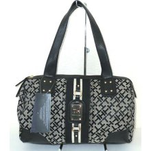 Tommy Hilfiger Jacquard Black Satchel Bag Handbag