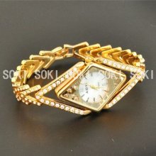 Top Gold Plated Womens Crystal Analog Quartz Wrist Band Gift Watch M92