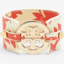 Tory Burch Print Leather Bracelet Ivory/ Flame/ Gold