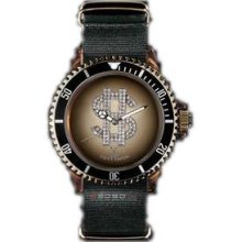 Toy Unisex Dollar Sign CZ Green Dial Quartz Analog Watch