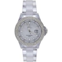 Toy Unisex White Dial Round Case White Crystal Quartz Analog Watch