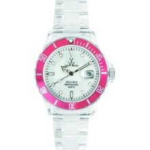 Toy Unisex White Dial Round Case Pink Accent Quartz Analog Watch