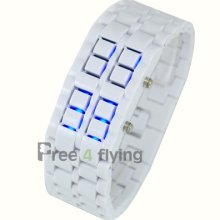 Trendy Lava Blue Led White Acrylic Bracelet Date Digital Boys Unisex Sport Watch