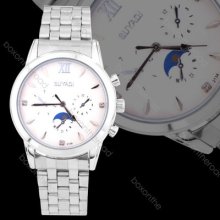 Trendy Men Easy Roman Dial Stainless Steel Band Quartz Clock Wrist Watch