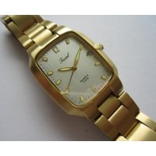 Tusal Yellow Plated Quartz Gents N.o.s. Watch Runs And Keeps Time