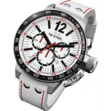 TW Steel CE1013 Mens Stainless Steel Case Ceo Chronograph Quartz White Dial White Leather Strap