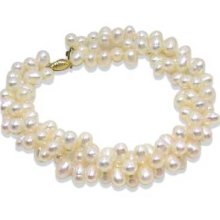 Twisted 3 Row Multi-Color Pearl Bracelet, 14k Gold